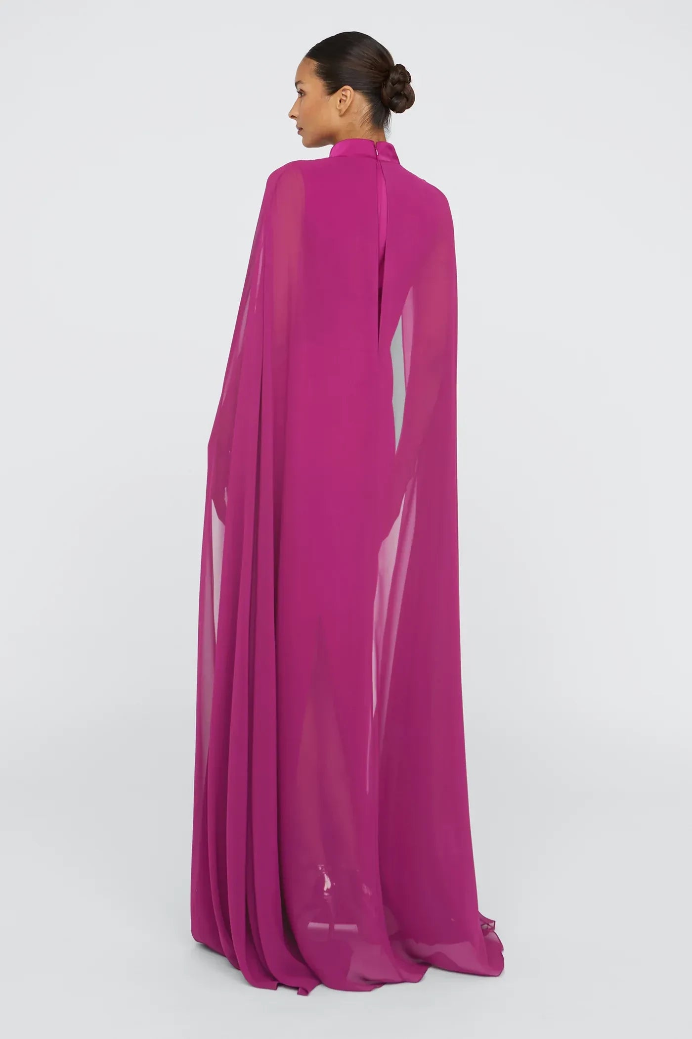 Graceful Sheath Mock Neck Cape Sleeve Draped Back Floor Length Prom Dress