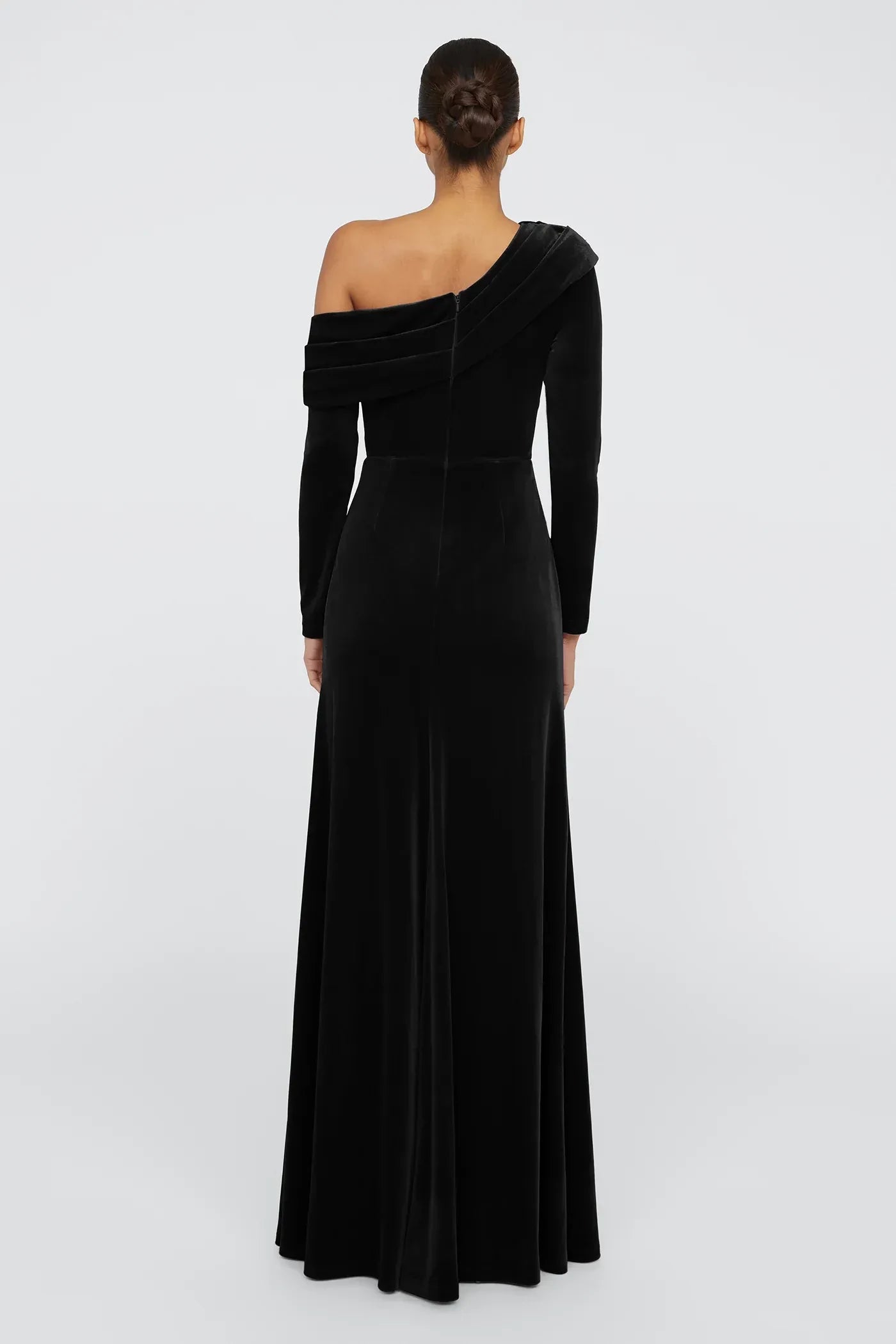 Graceful Sheath One Shoulder Long Sleeve Draped Back Floor Length Prom Dress