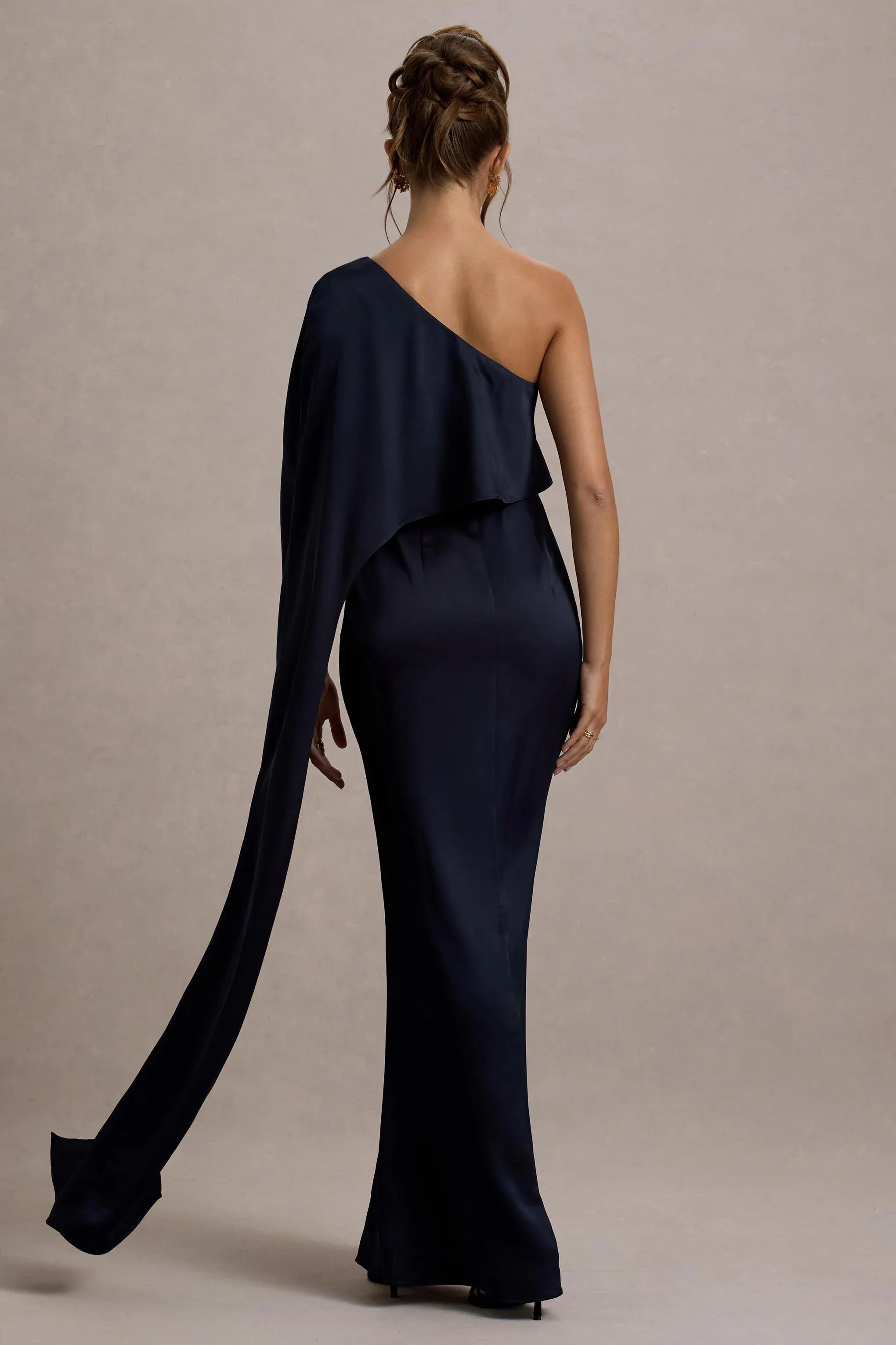 Graceful Sheath One Shoulder Sleeveless Draped Cape Floor Length Plus Size Evening Dress