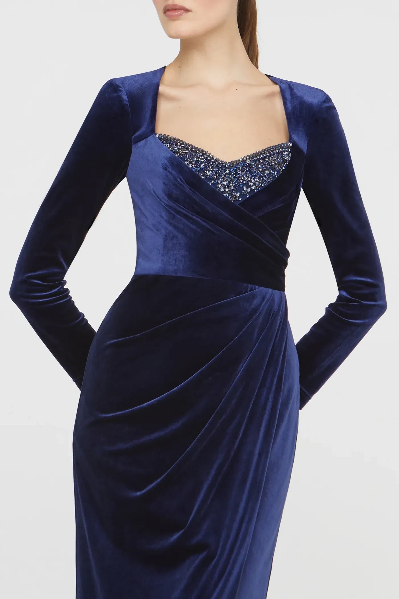 Graceful Sheath Square Neck Long Sleeve Beaded Back Floor Length Prom Dress
