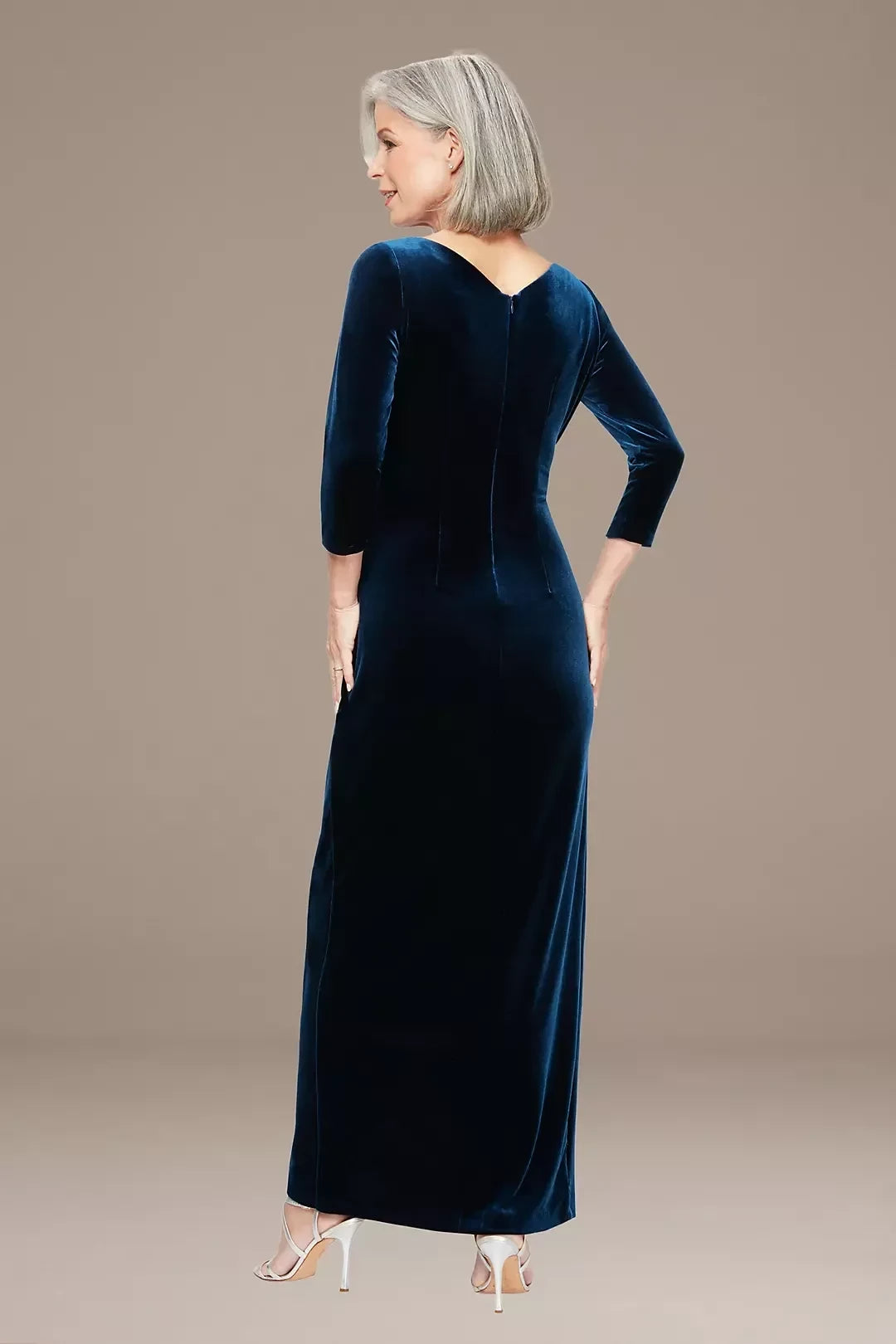 Graceful Sheath V Neck Three Quarter Sleeve Plain Back Floor Length Mother of the Bride Dress