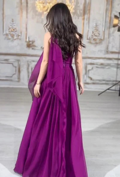 Graceful Long Purple A-line Strapless Laced-up Evening Dress Simple gentle atmospheric and unique design