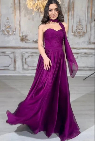 Graceful Long Purple A-line Strapless Laced-up Evening Dress Simple gentle atmospheric and unique design