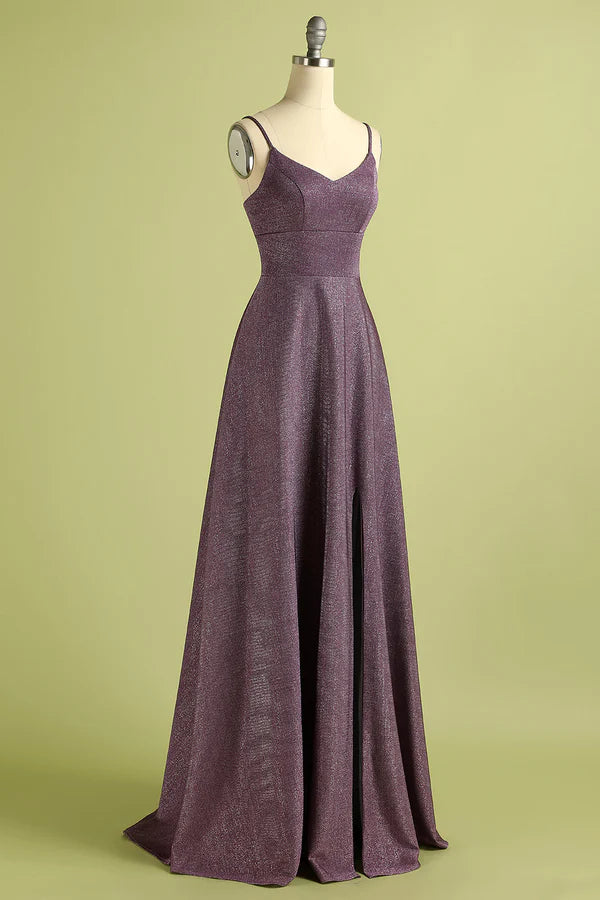 Grape Lace Up Long Satin Prom Dress Simple gentle atmospheric and unique design