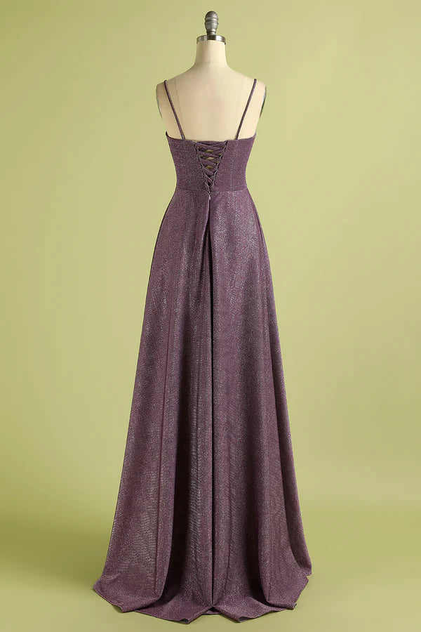 Grape Lace Up Long Satin Prom Dress Simple gentle atmospheric and unique design