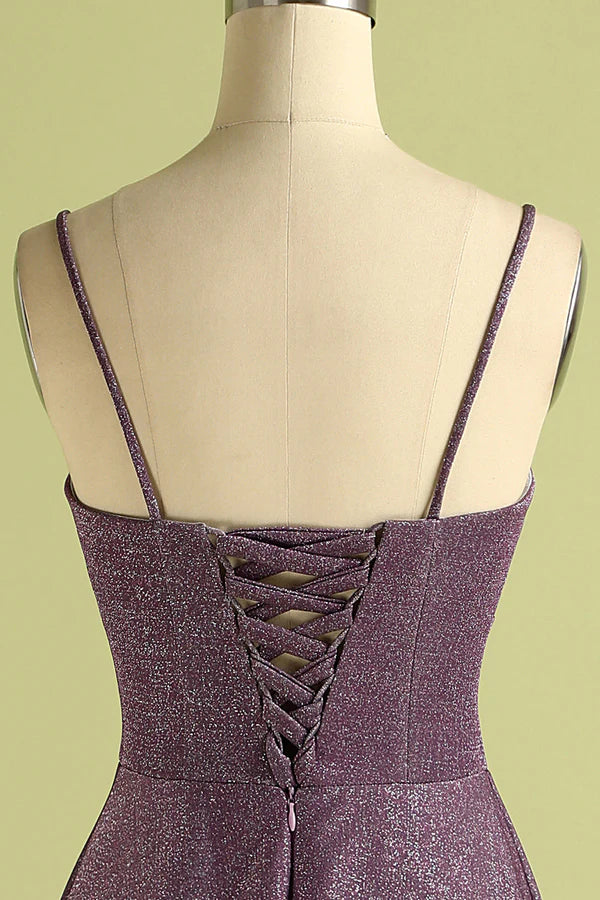 Grape Lace Up Long Satin Prom Dress Simple gentle atmospheric and unique design