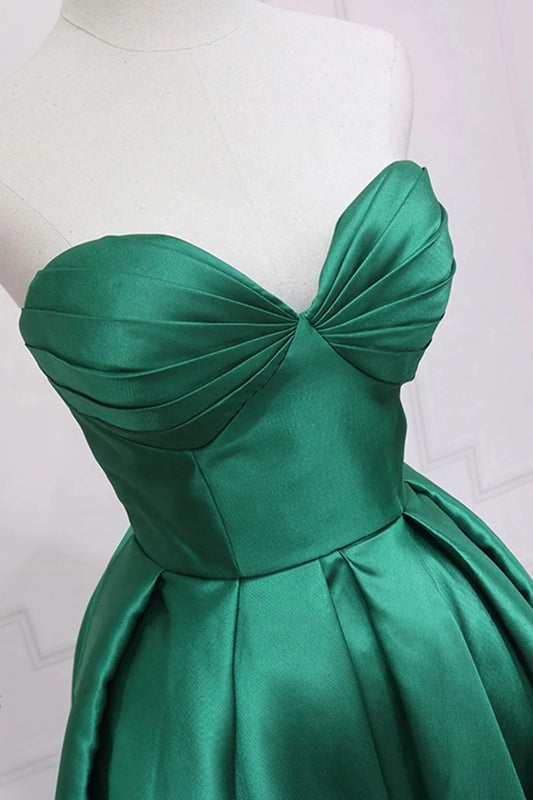 Green Satin High Low Prom Dress Cute Sweetheart Neck Evening Party Dress simple gentle atmospheric and unique desi Bring summer colors to enhance white