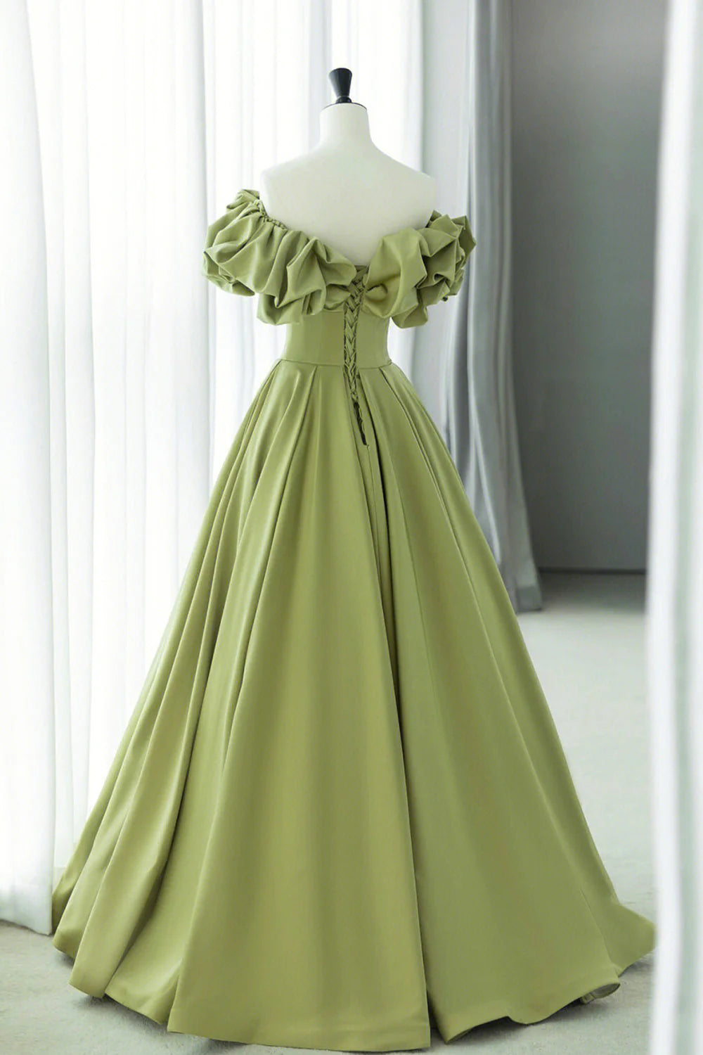Green Satin Long Prom Dress Green A-Line Evening Dress simple gentle atmospheric and unique desi Bring summer colors to enhance white