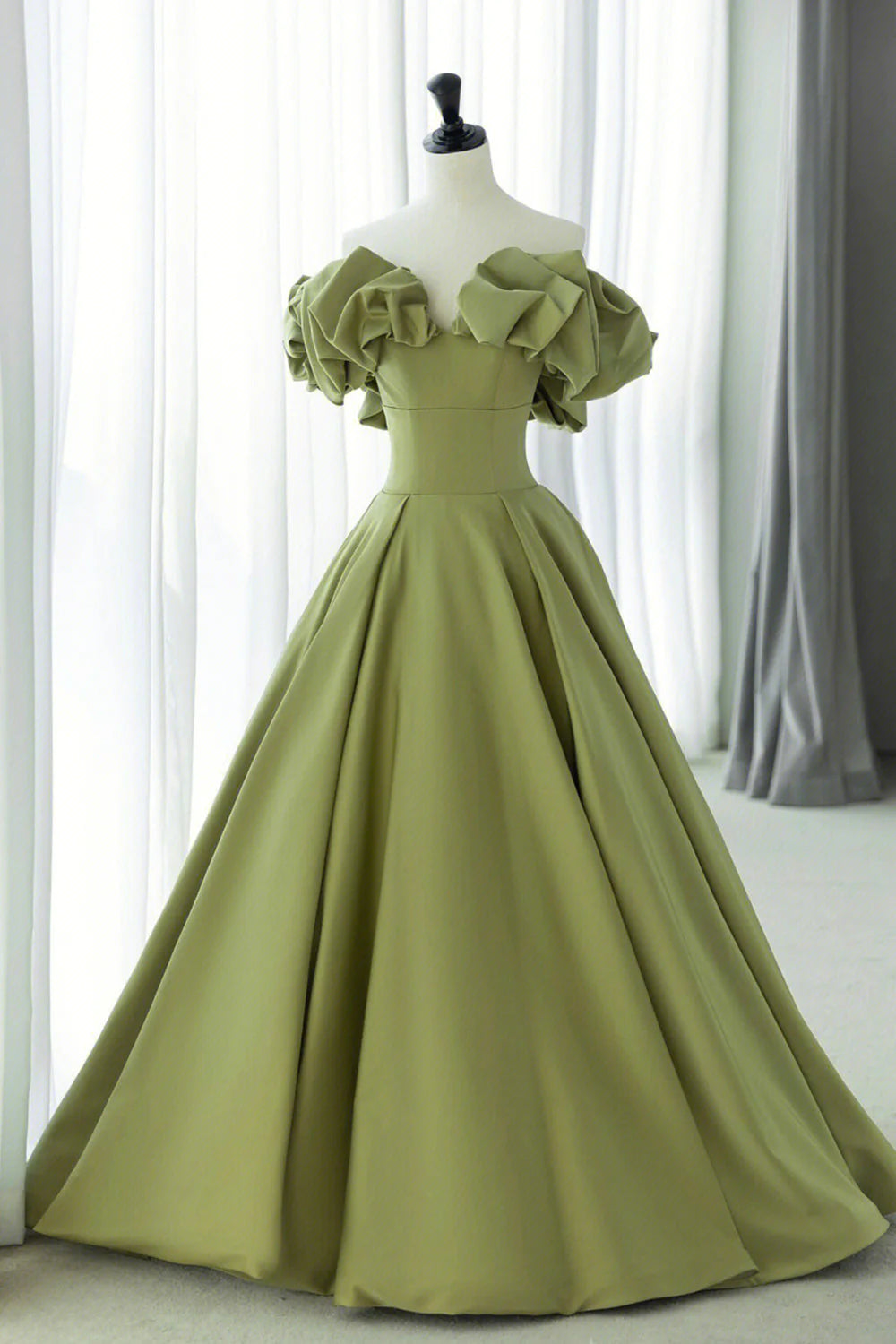 Green Satin Long Prom Dress Green A-Line Evening Dress simple gentle atmospheric and unique desi Bring summer colors to enhance white