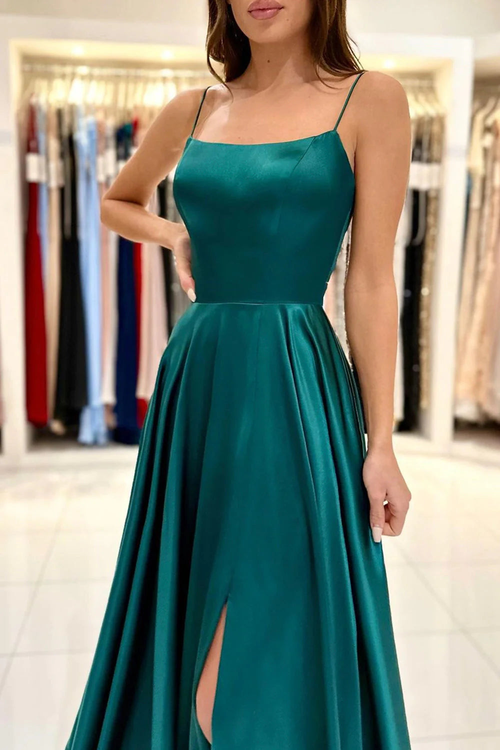Green Satin Long Prom Dress Simple A-Line Evening Dress simple gentle atmospheric and unique desi Bring summer colors to enhance white