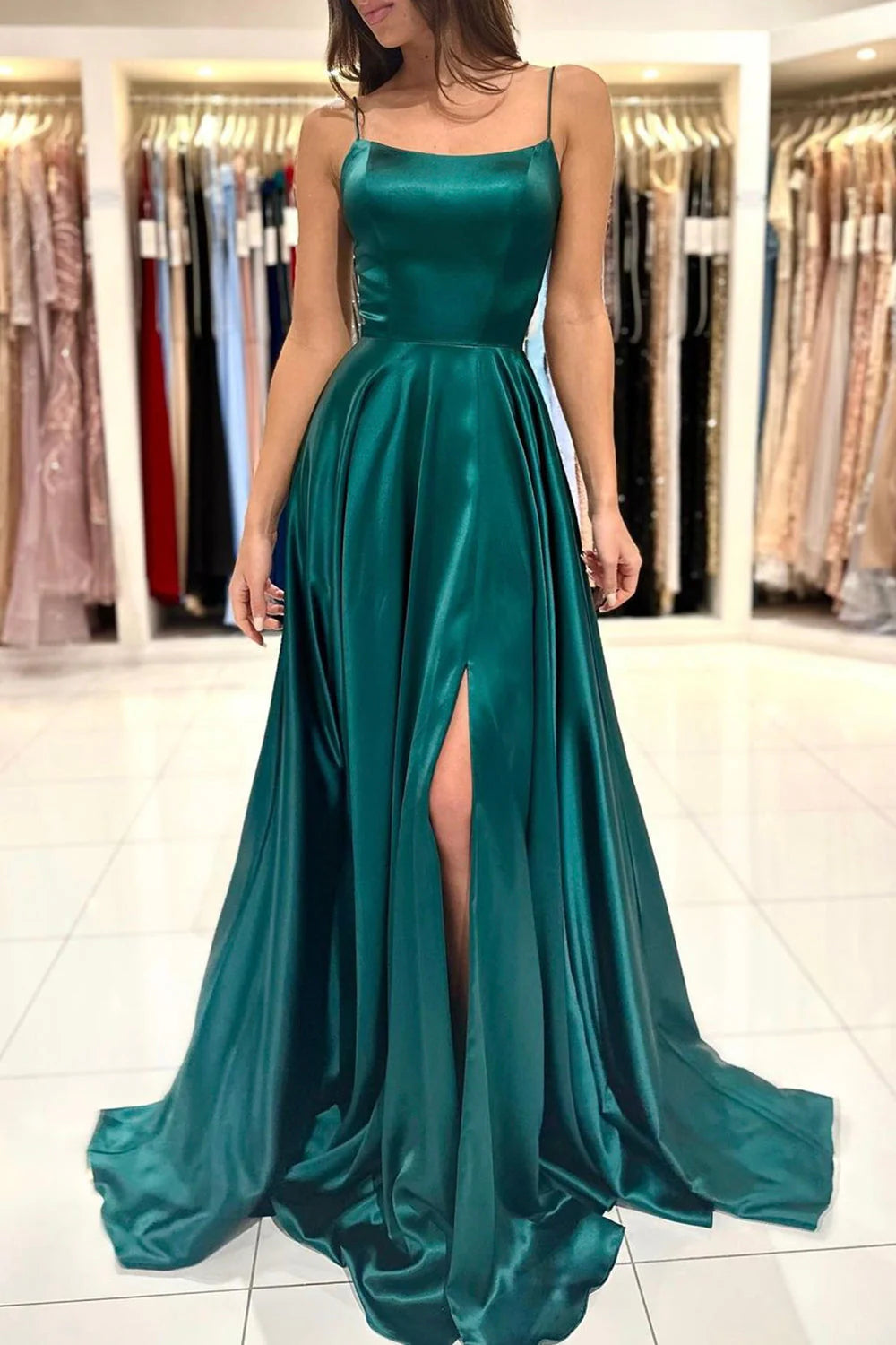 Green Satin Long Prom Dress Simple A-Line Evening Dress simple gentle atmospheric and unique desi Bring summer colors to enhance white