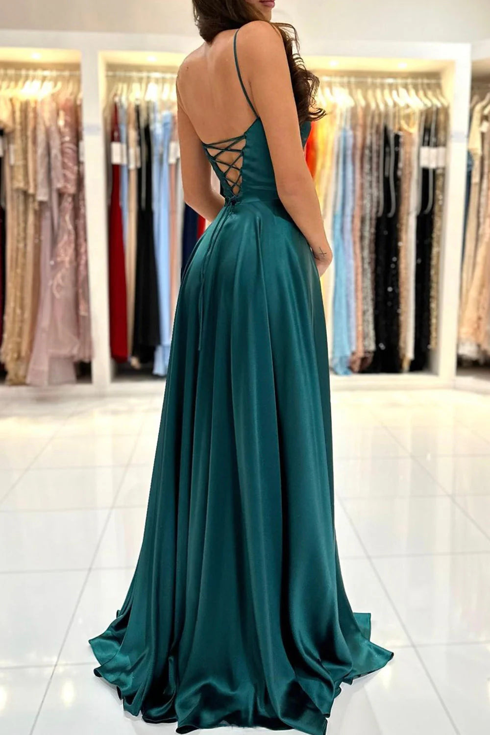 Green Satin Long Prom Dress Simple A-Line Evening Dress simple gentle atmospheric and unique desi Bring summer colors to enhance white