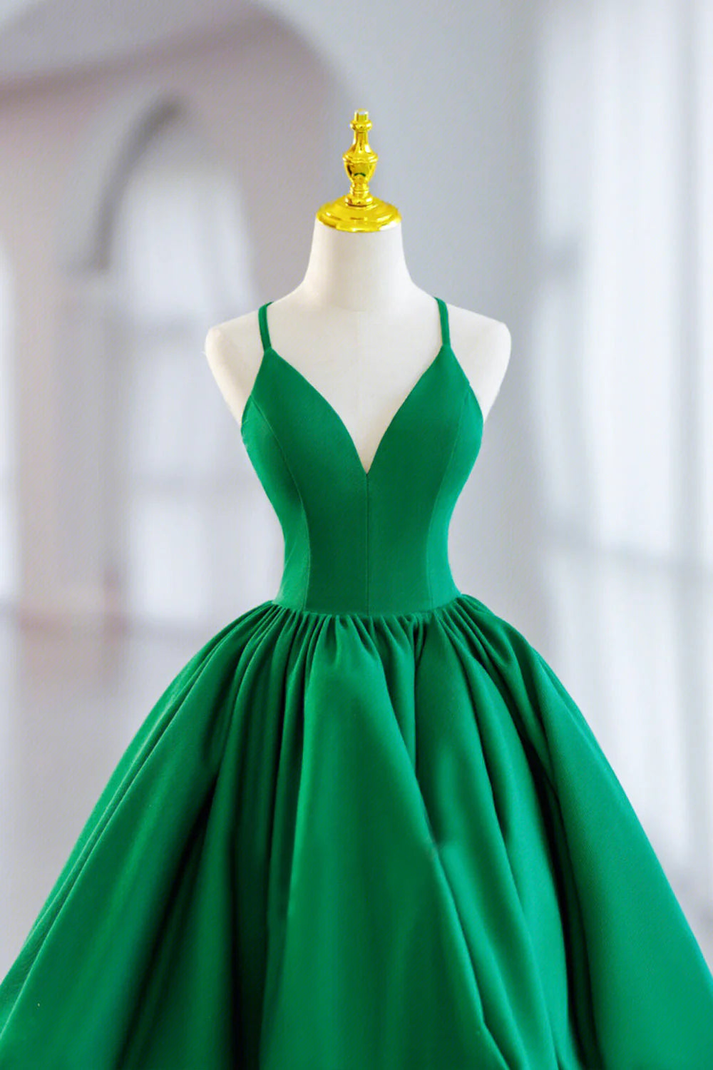Green Satin Short A-Line Prom Dress Green V-Neck Party Dress simple gentle atmospheric and unique desi Bring summer colors to enhance white