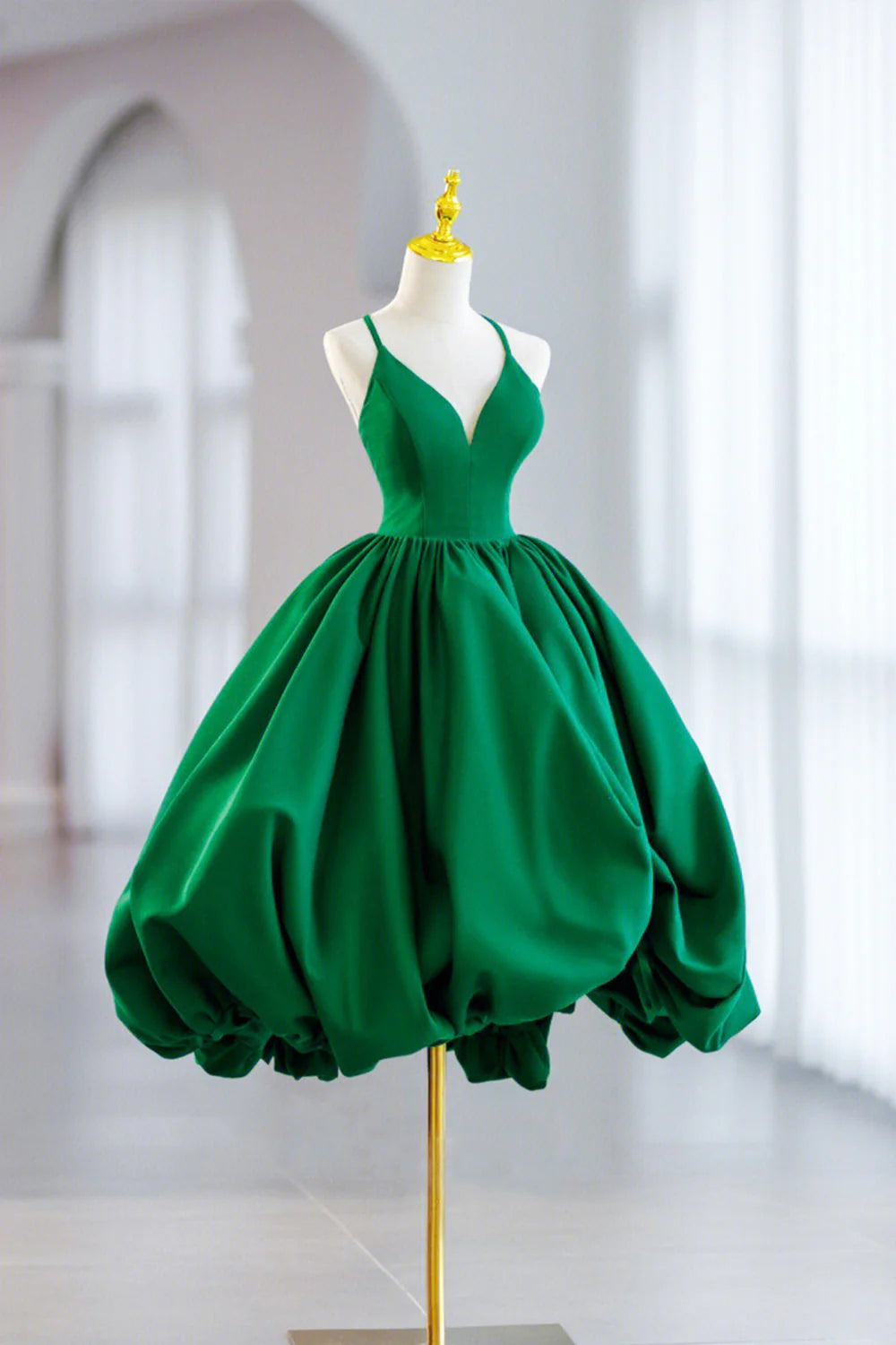 Green Satin Short A-Line Prom Dress Green V-Neck Party Dress simple gentle atmospheric and unique desi Bring summer colors to enhance white