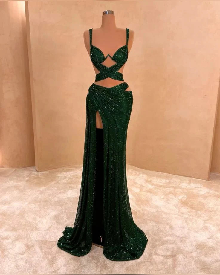 Green Sexy Elegant Waist-baring Long Satin Prom Dress Evening Dress simple gentle atmospheric and unique desi Bring summer colors to enhance whiteness ﻿