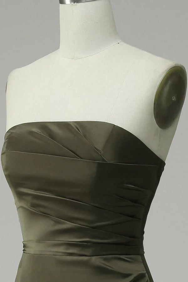 Green Strapless Satin Mermaid Prom Dress with Slit Simple gentle atmospheric and unique design