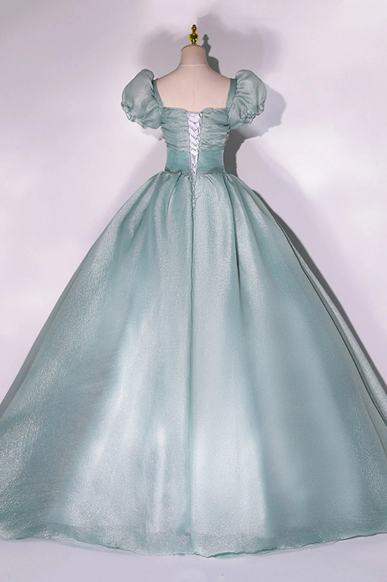 Green Tulle Long A-Line Prom Dress Cute Short Sleeve Evening Party Dress simple gentle atmospheric and unique desi Bring summer colors to enhance whitenes