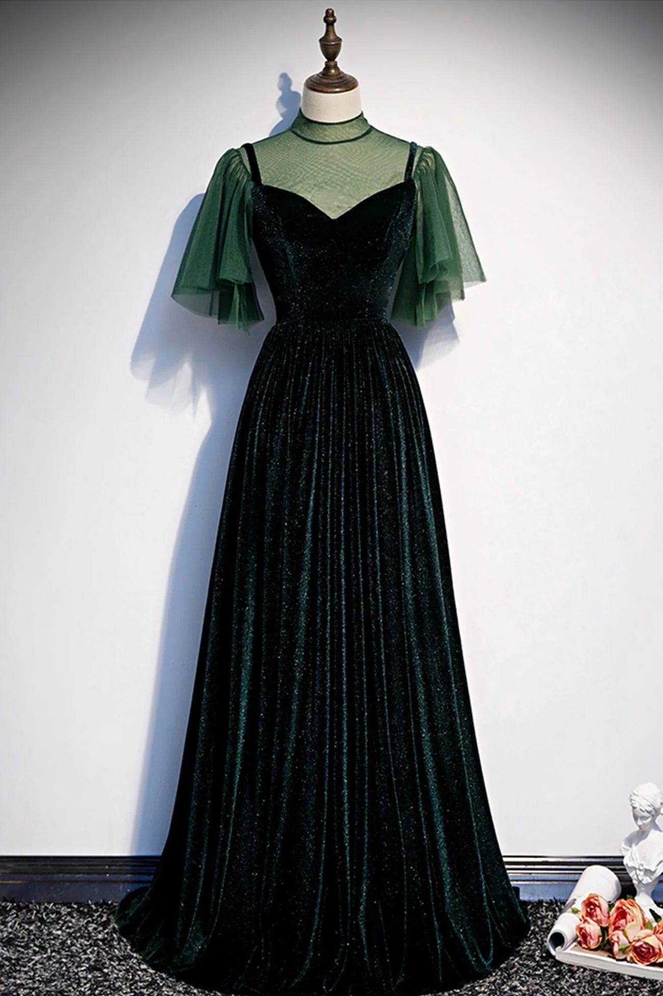 Green Velvet Long A-Line Prom Dress Green Formal Evening Dress simple gentle atmospheric and unique desi Bring summer colors to enhance whitenes