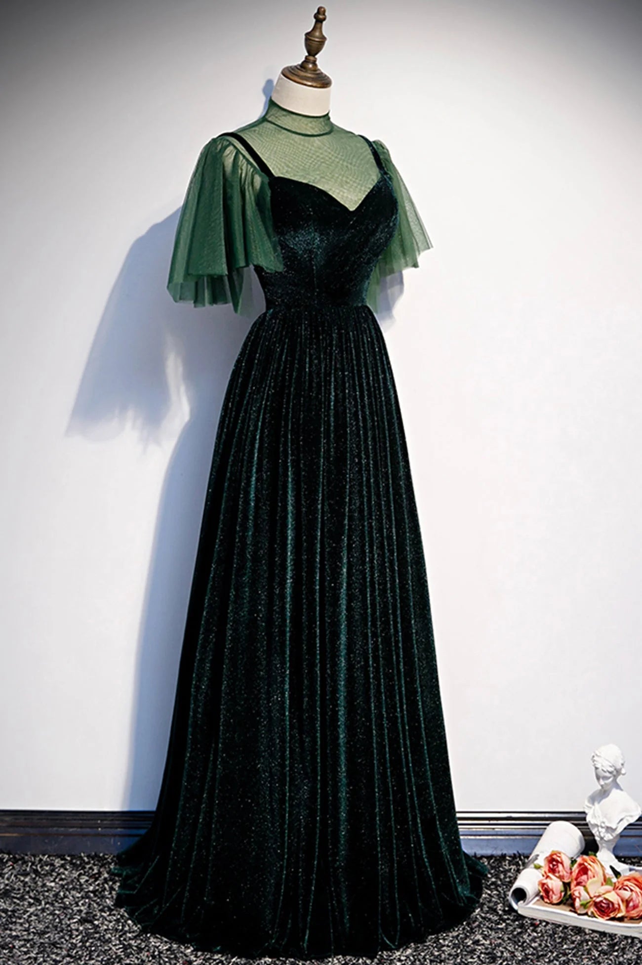Green Velvet Long A-Line Prom Dress Green Formal Evening Dress simple gentle atmospheric and unique desi Bring summer colors to enhance whitenes