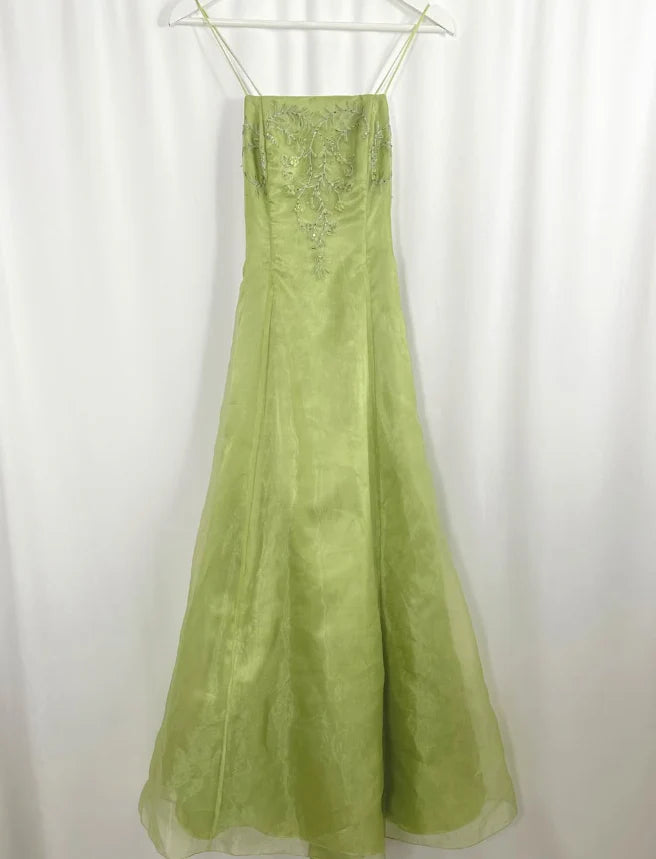 Green Vintage A Line Spaghetti Strap Beaded Organza Party Dress Prom Dress  simple gentle atmospheric and unique desi Bring summer colors to enhance whiteness ﻿