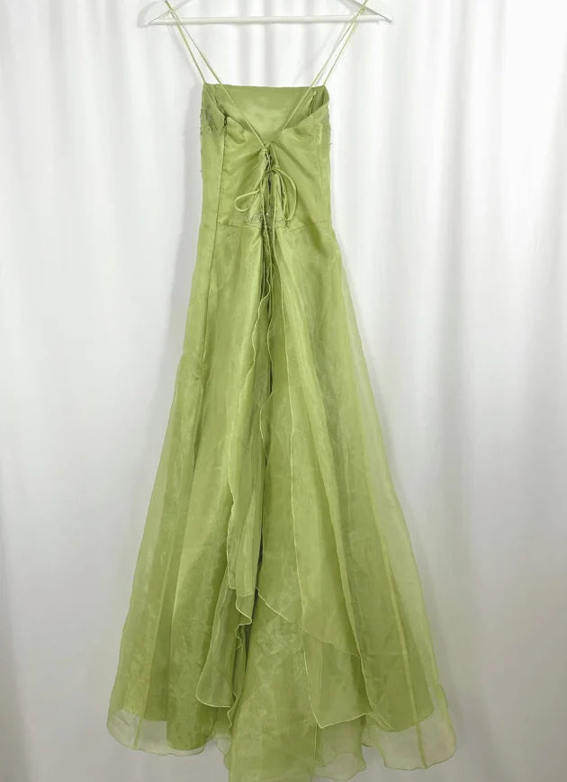 Green Vintage A Line Spaghetti Strap Beaded Organza Party Dress Prom Dress simple gentle atmospheric and unique desi Bring summer colors to enhance whiteness