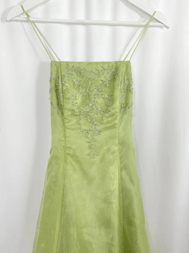 Green Vintage A Line Spaghetti Strap Beaded Organza Party Dress Prom Dress simple gentle atmospheric and unique desi Bring summer colors to enhance whiteness