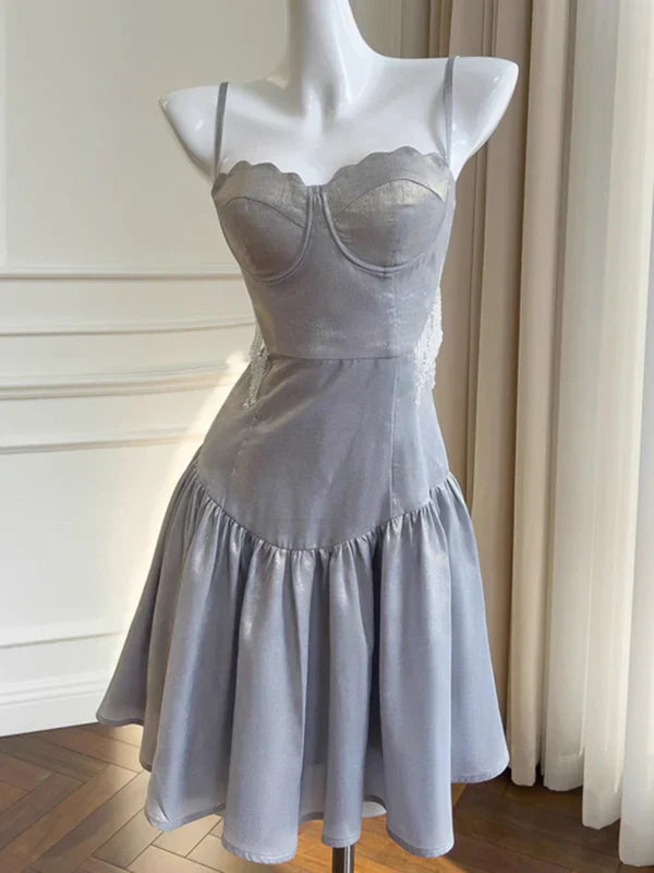 Grey A Line Spaghetti Strap Beaded Satin Short Homecoming Dress Cocktail Dress simple gentle atmospheric and unique desi Bring summer colors to enhance whiteness ﻿