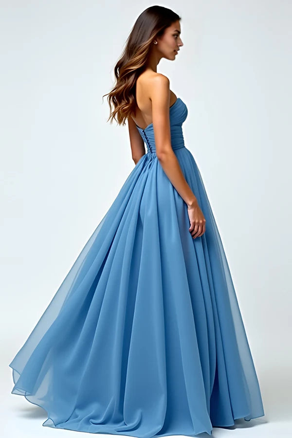 Grey Blue Chiffon Long Sweetheart A Line Prom Dress with Slit simple gentle atmospheric and unique desi Bring summer colors to enhance whiteness