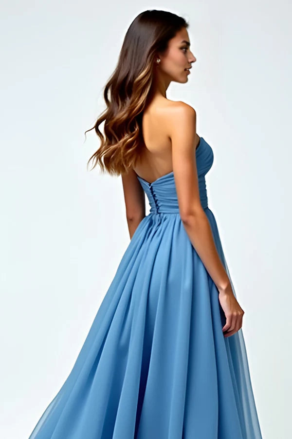 Grey Blue Chiffon Long Sweetheart A Line Prom Dress with Slit simple gentle atmospheric and unique desi Bring summer colors to enhance whiteness