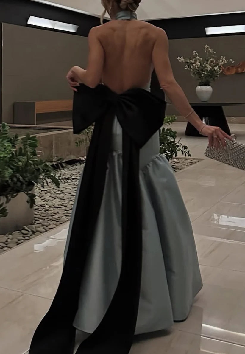 Halter Backless Bowknot Sleek Mermaid Evening Dress simple gentle atmospheric and unique desi Bring summer colors to enhance whiteness