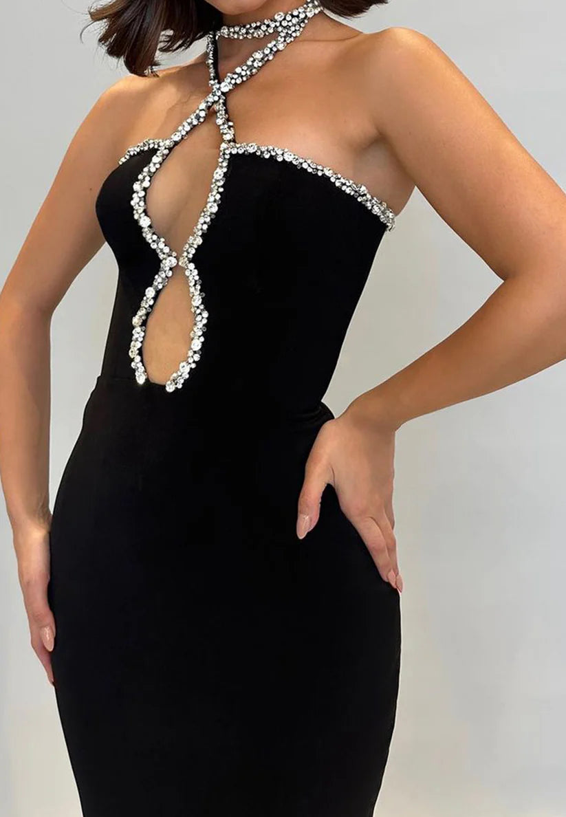 Halter Illusion Sleeveless Beaded Mermaid Prom Dress simple gentle atmospheric and unique desi Bring summer colors to enhance whiteness