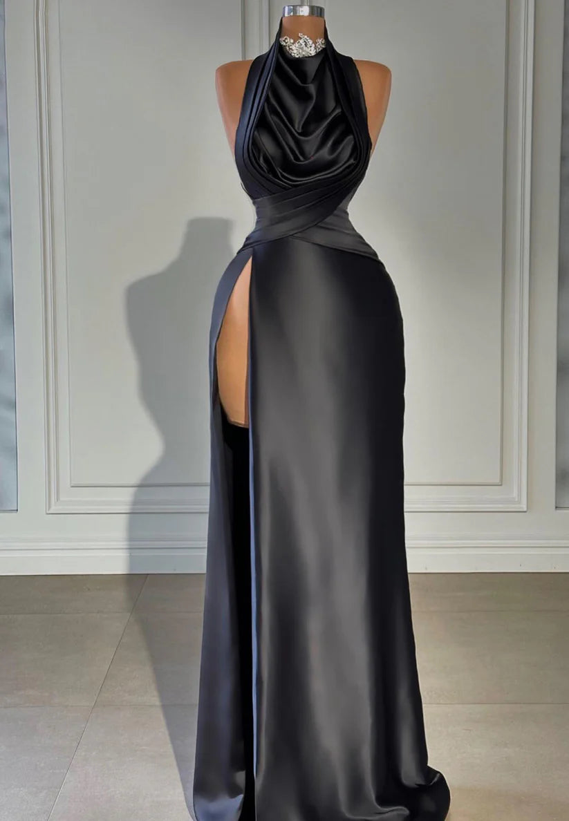 Halter Sleeveless High Slit Sleek Formal Dress Sheath Evening Dress simple gentle atmospheric and unique desi Bring summer colors to enhance whiteness