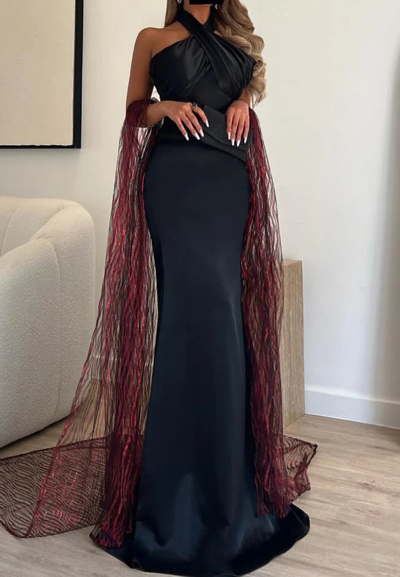 Halter Sleeveless Sleek Mermaid Simple Evening Dress simple gentle atmospheric and unique desi Bring summer colors to enhance whiteness