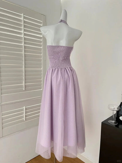 Halter V-Neck Temperament Waist Dress simple gentle atmospheric and unique desi Bring summer colors to enhance whiteness