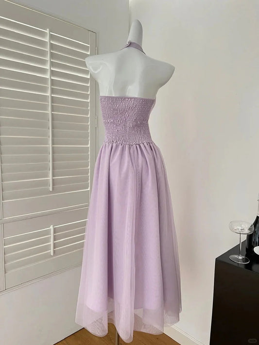 Halter V-Neck Temperament Waist Dress simple gentle atmospheric and unique desi Bring summer colors to enhance whiteness