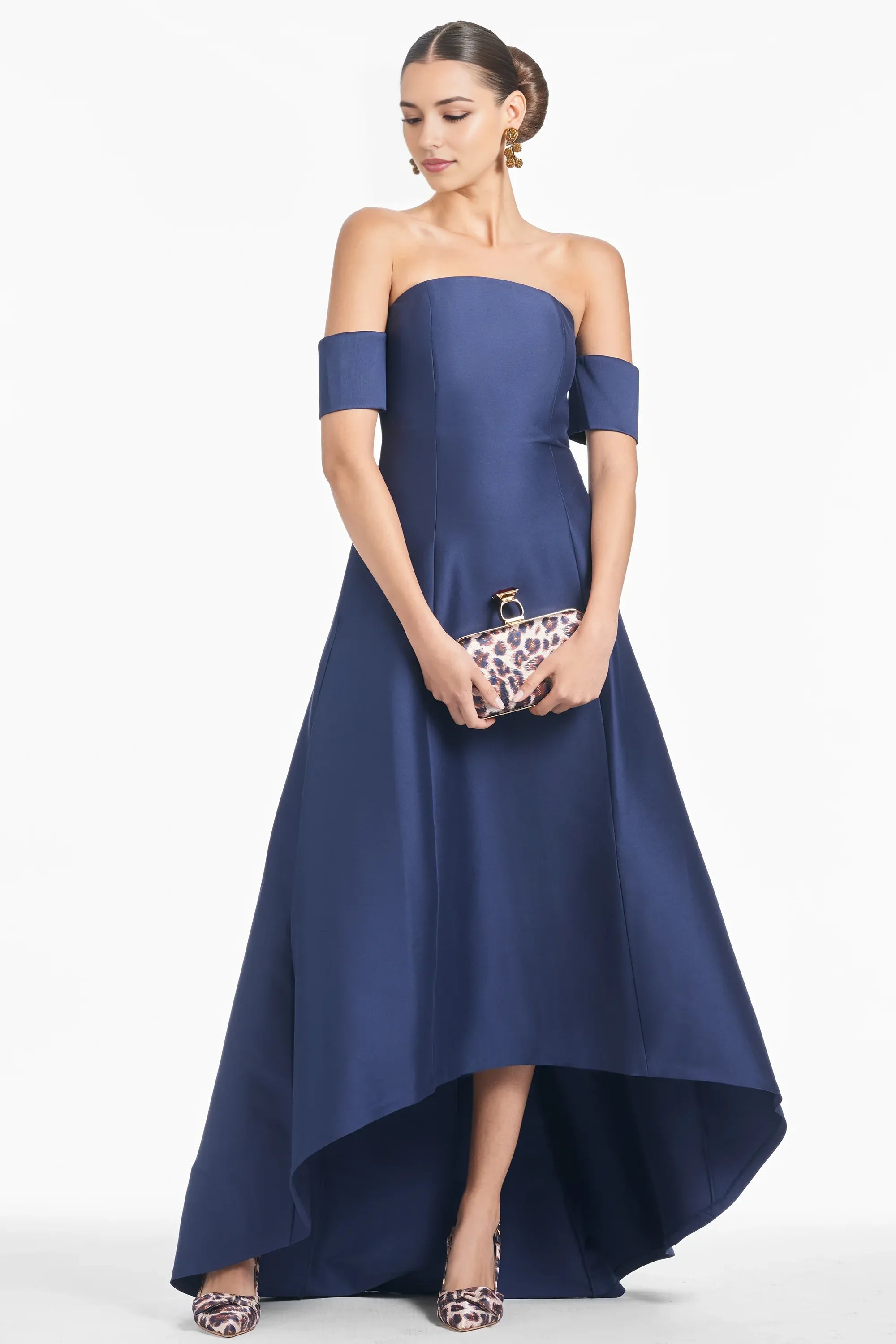 High Low A Line Off the Shoulder Short Sleeve Zipper Back Floor Length Female Evening Dress