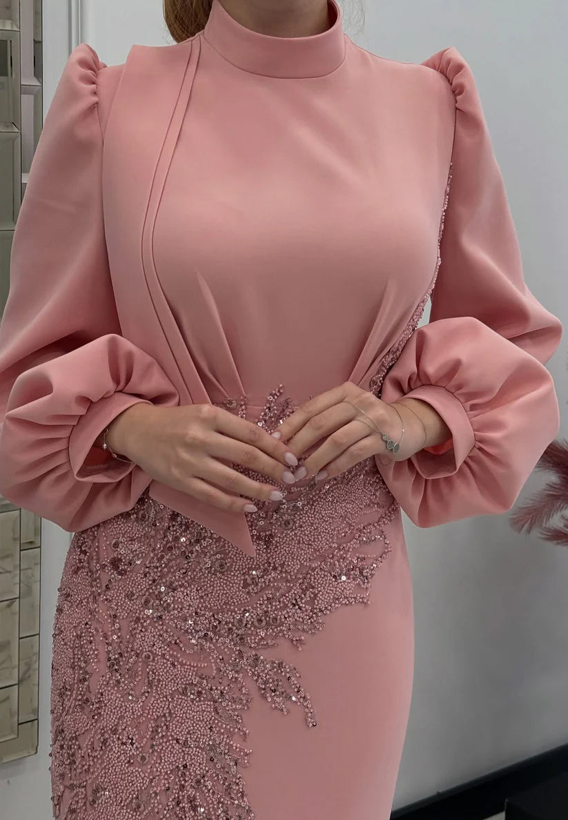 High Neck Long Sleeves Appliques Mermaid Mother of Bride Dress simple gentle atmospheric and unique desi Bring summer colors to enhance whiteness