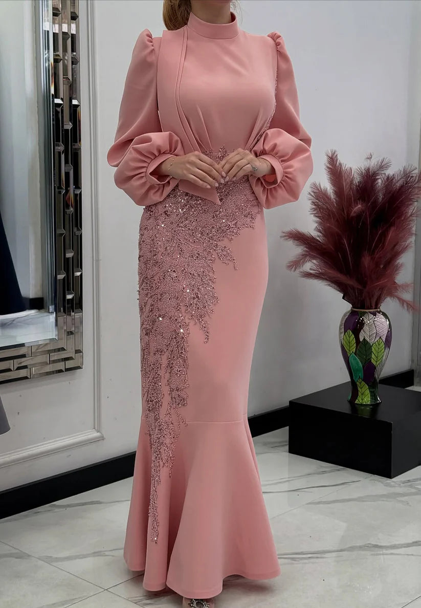 High Neck Long Sleeves Appliques Mermaid Mother of Bride Dress simple gentle atmospheric and unique desi Bring summer colors to enhance whiteness