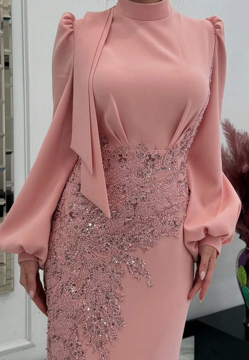 High Neck Long Sleeves Appliques Mermaid Mother of Bride Dress simple gentle atmospheric and unique desi Bring summer colors to enhance whiteness