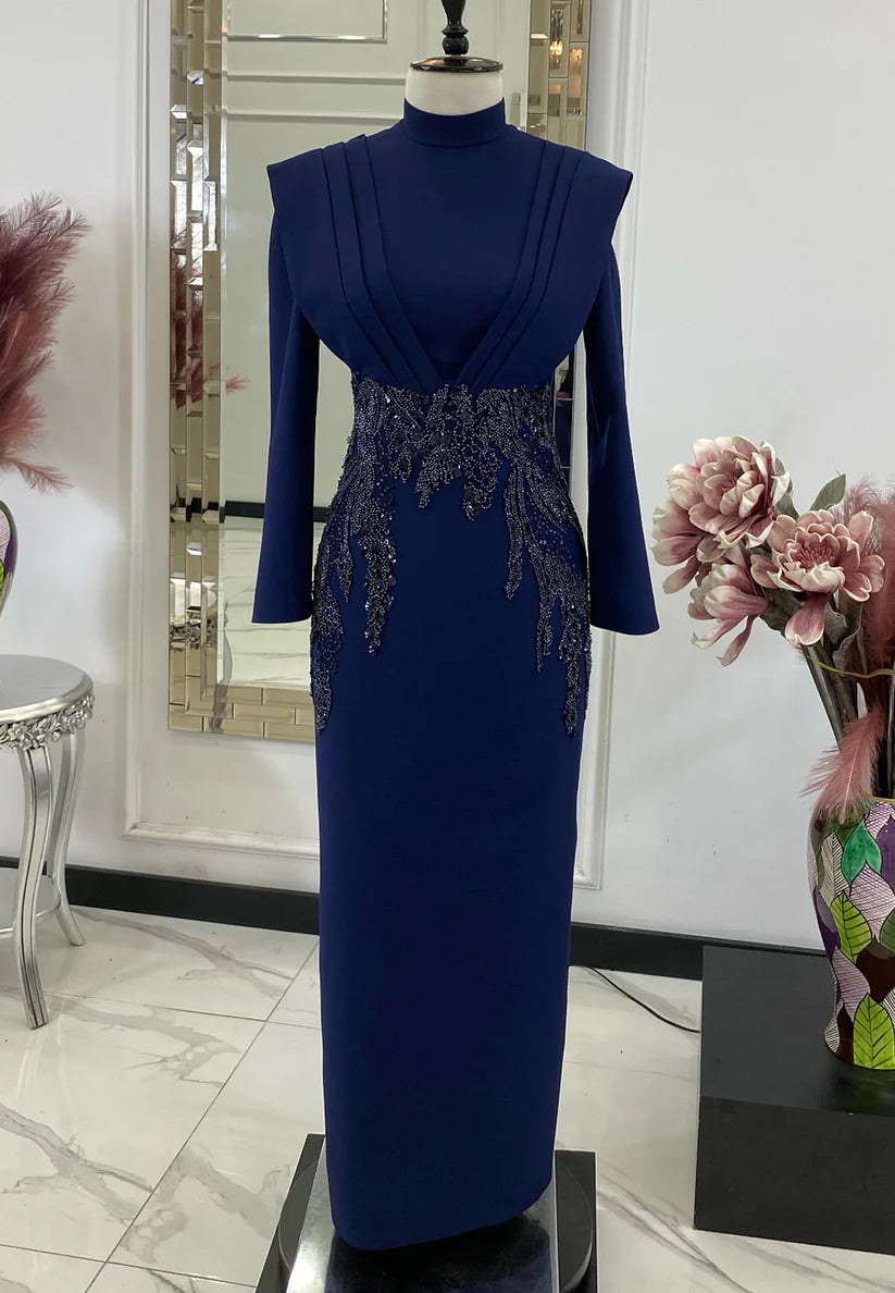 High Neck Long Sleeves Appliques Sheath Mother of Bride Dress simple gentle atmospheric and unique desi Bring summer colors to enhance whiteness