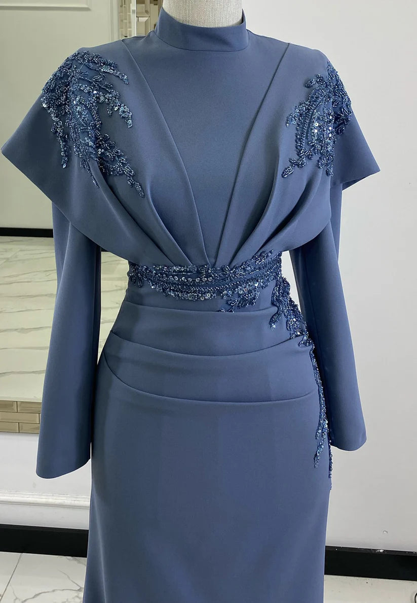 High Neck Long Sleeves Appliques Sheath Mother of Bride Dress simple gentle atmospheric and unique desi Bring summer colors to enhance whiteness