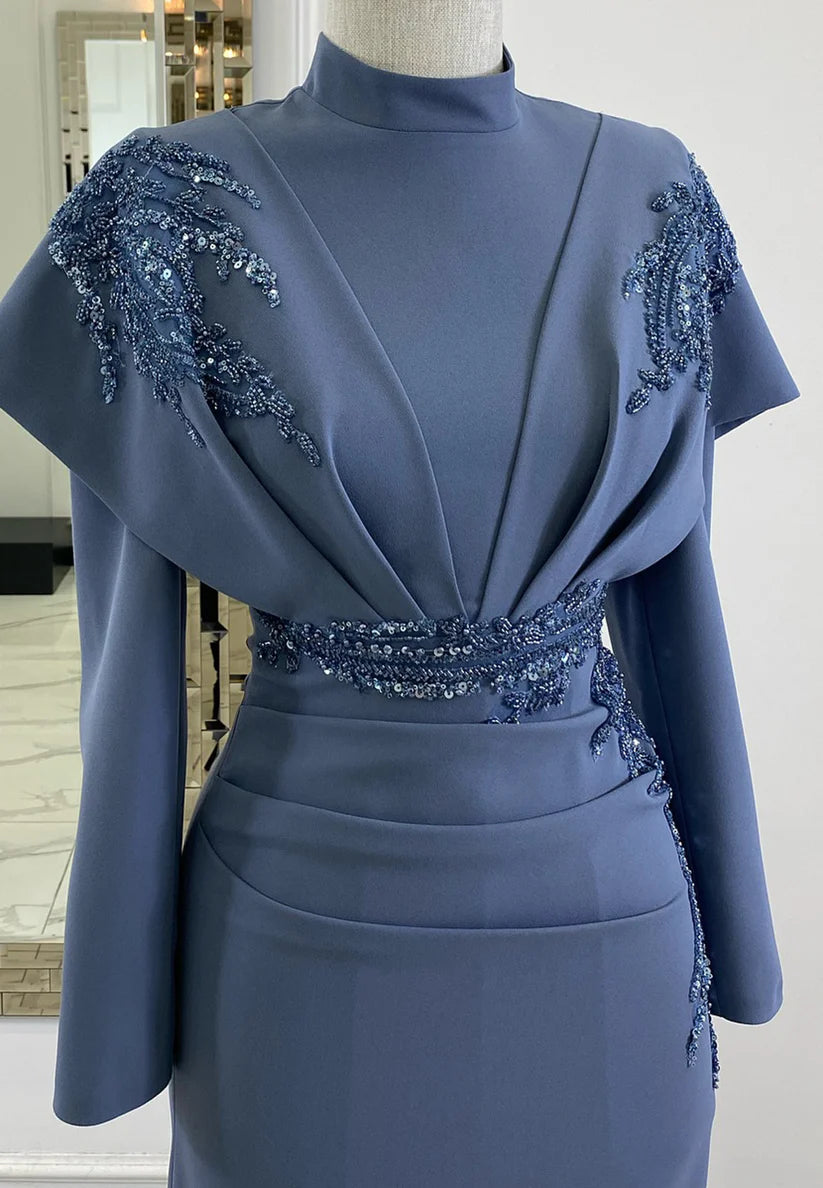 High Neck Long Sleeves Appliques Sheath Mother of Bride Dress simple gentle atmospheric and unique desi Bring summer colors to enhance whiteness