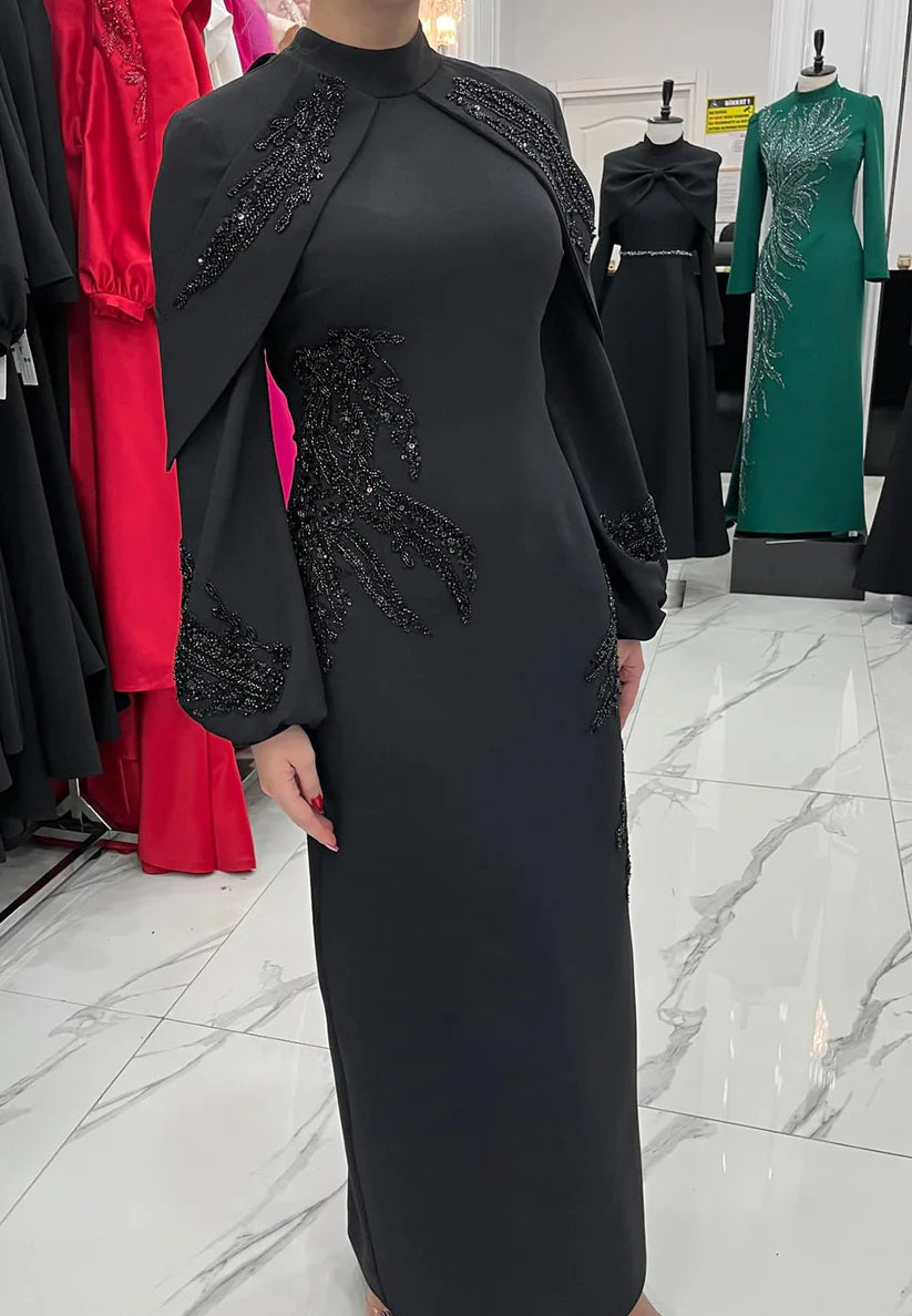 High Neck Long Sleeves Appliques Sheath Mother of Bride Dress simple gentle atmospheric and unique desi Bring summer colors to enhance whiteness