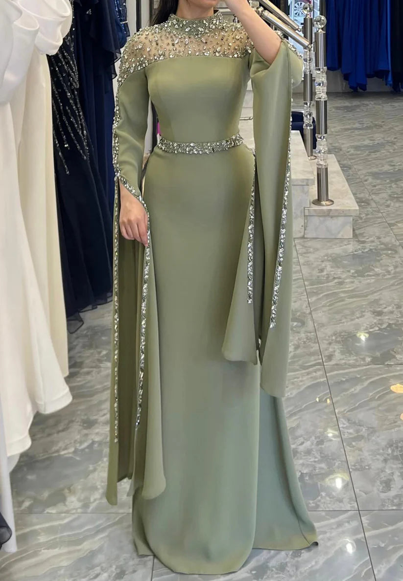 High Neck Long Sleeves Beaded Sleek Sheath Formal Dress simple gentle atmospheric and unique desi Bring summer colors to enhance whiteness ﻿