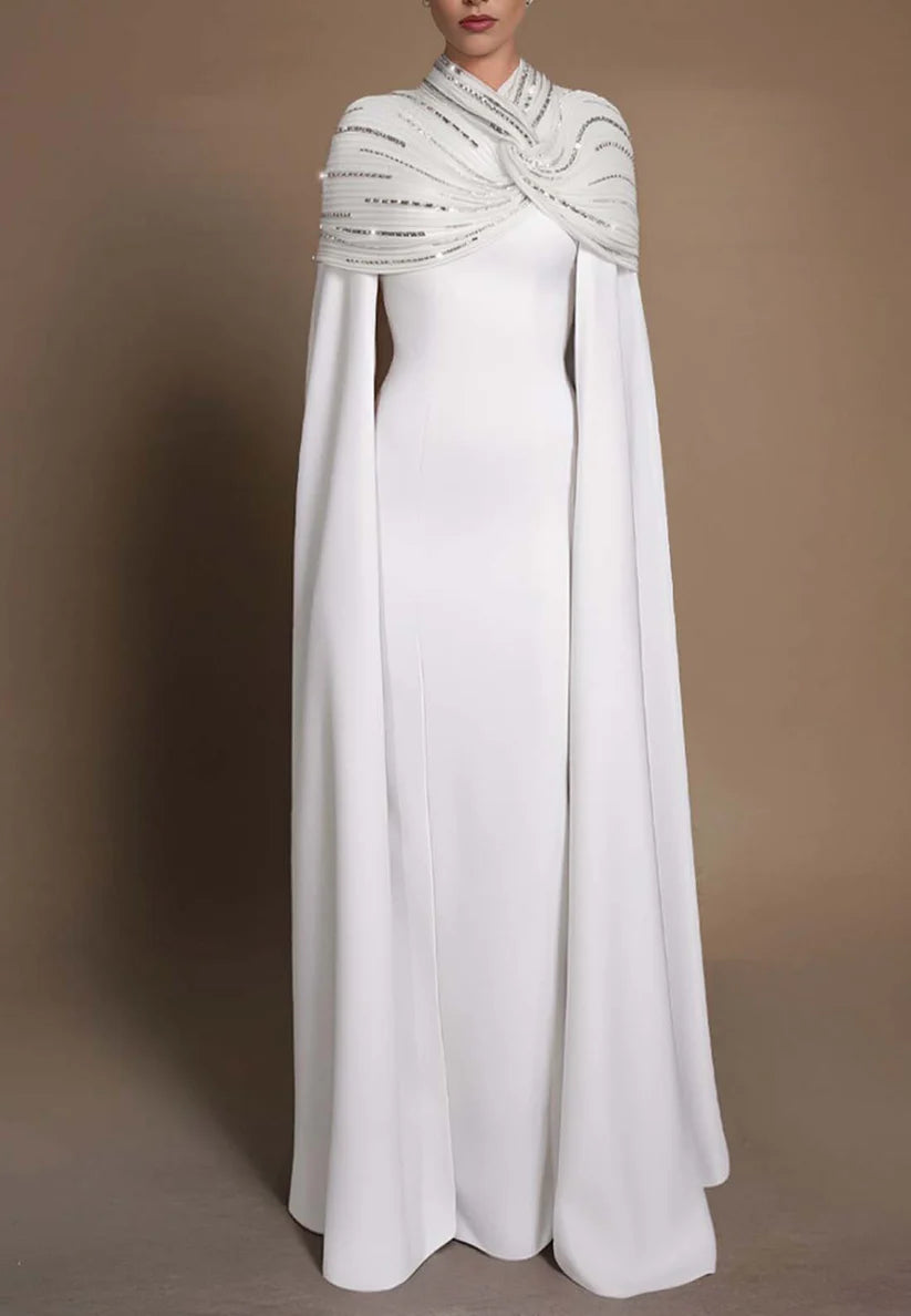 High Neck Long Sleeves Sleek Sheath Formal Dress simple gentle atmospheric and unique desi Bring summer colors to enhance whiteness