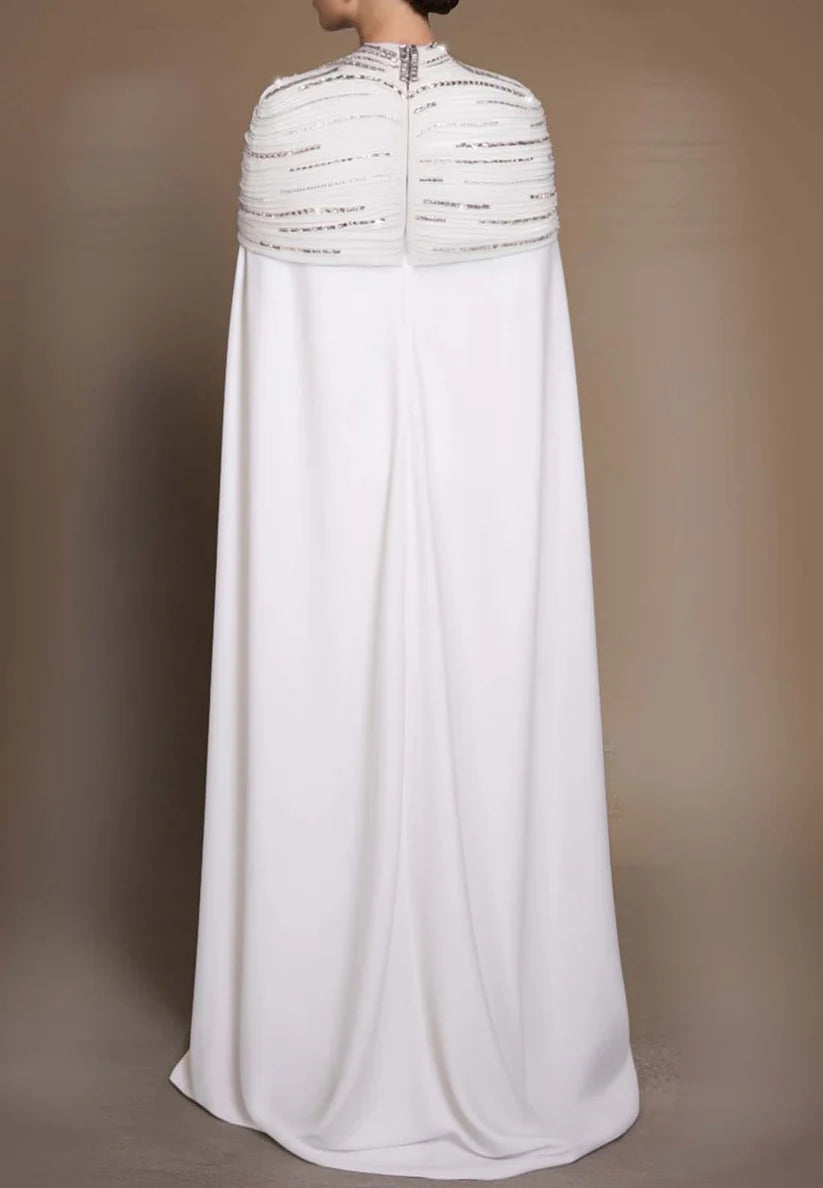 High Neck Long Sleeves Sleek Sheath Formal Dress simple gentle atmospheric and unique desi Bring summer colors to enhance whiteness