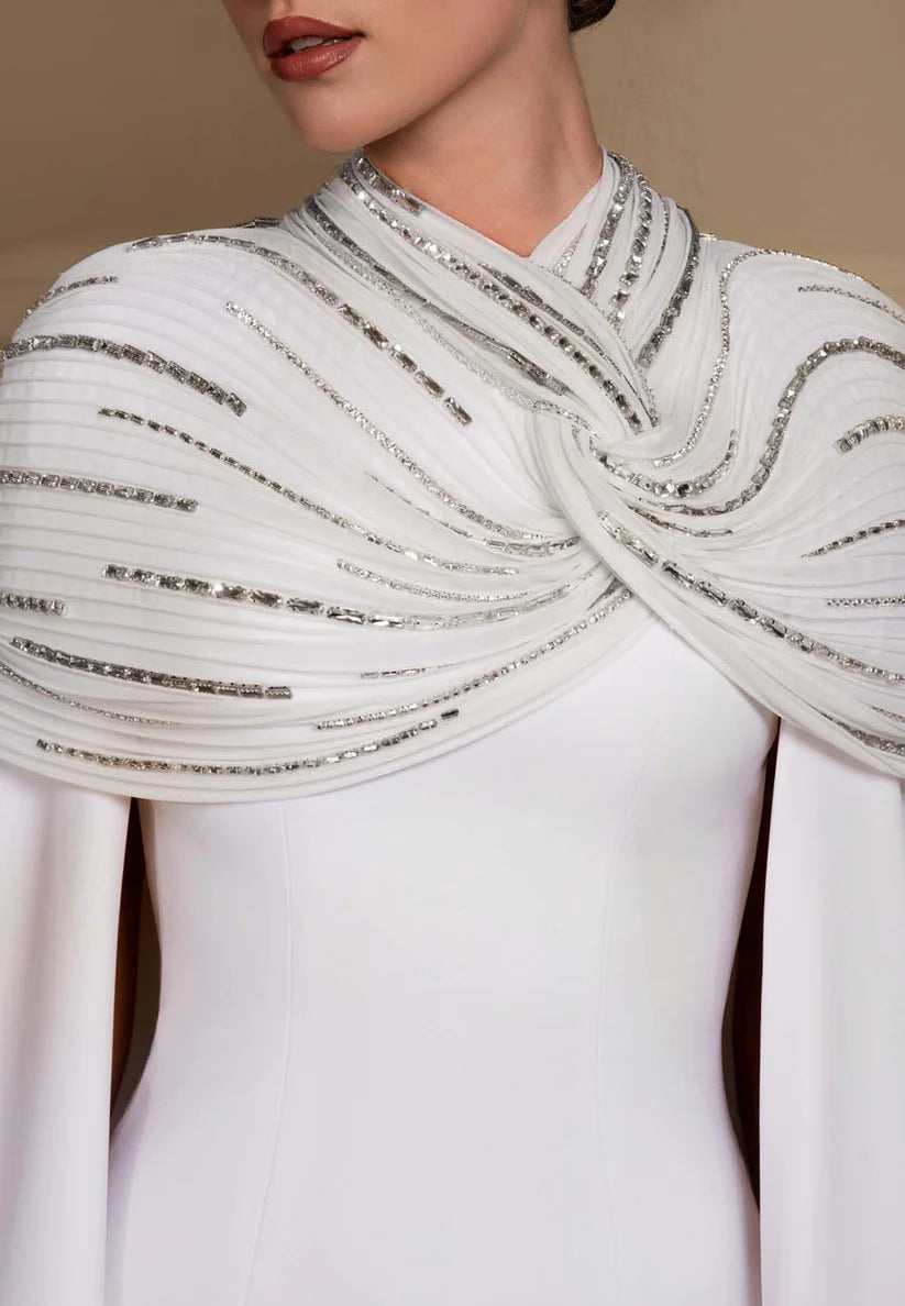 High Neck Long Sleeves Sleek Sheath Formal Dress simple gentle atmospheric and unique desi Bring summer colors to enhance whiteness