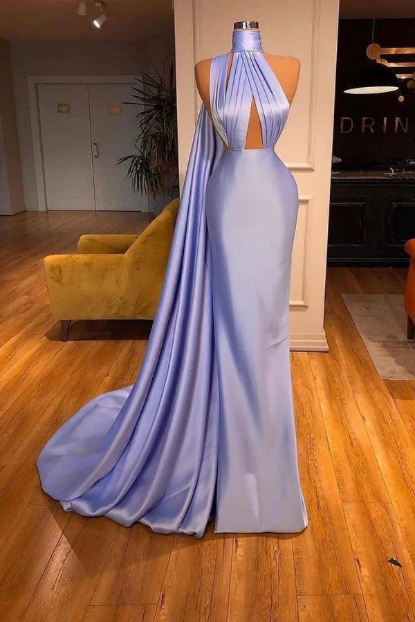High Neck Sleeveless Prom Dress Mermaid With Ruffle Simple gentle atmospheric and unique design  ﻿