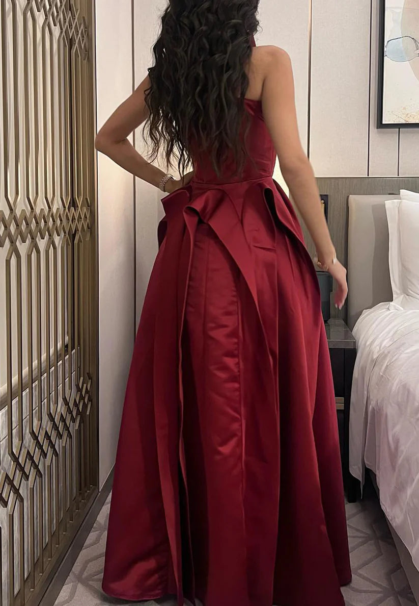 High Neck Sleeveless Ruched Pleated Satin A-Line Evening Dress simple gentle atmospheric and unique desi Bring summer colors to enhance whiteness