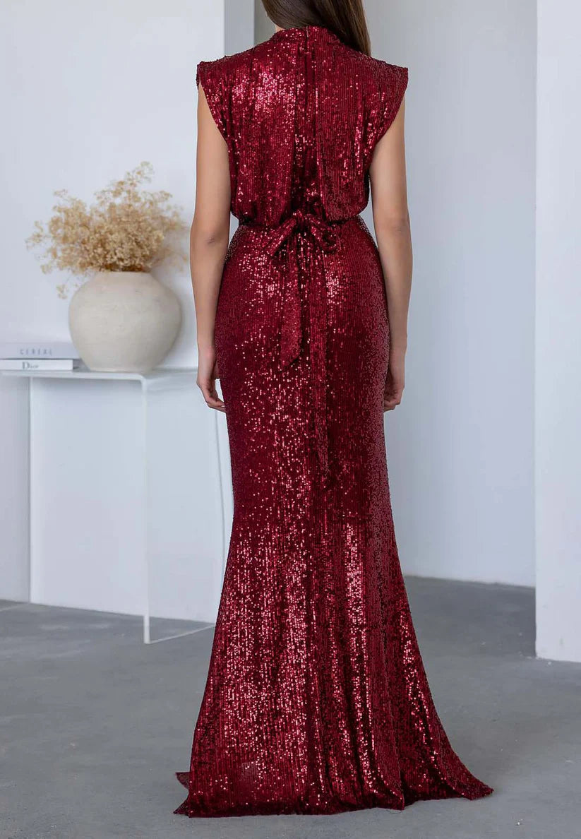 High Neck Sleeveless Sequins Side Slit Sheath Formal Dress simple gentle atmospheric and unique desi Bring summer colors to enhance whiteness